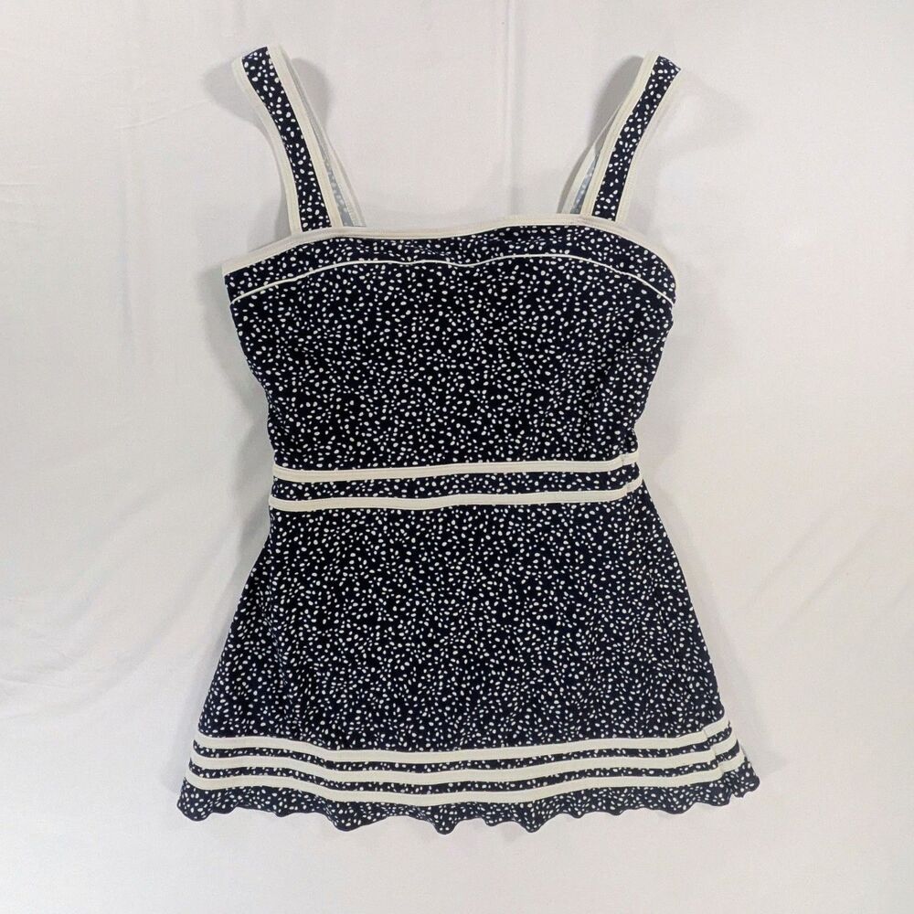 Shore Shapes Women’s Blue/White polkadot Swimdress M Wide Strap Lined 1-Piece